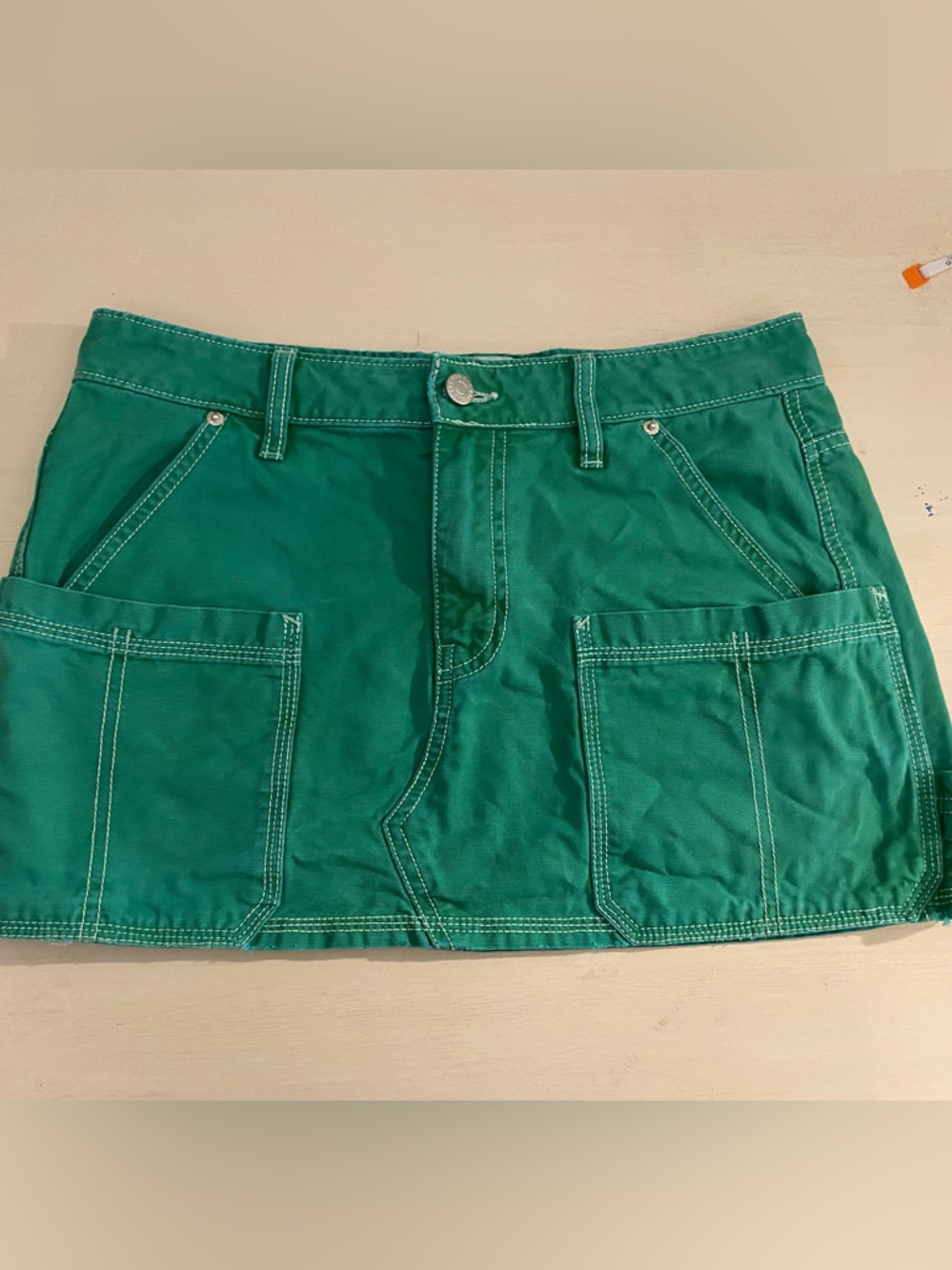 BDG Urban Outfitters Green Denim Patch Pocket Mini Skirt